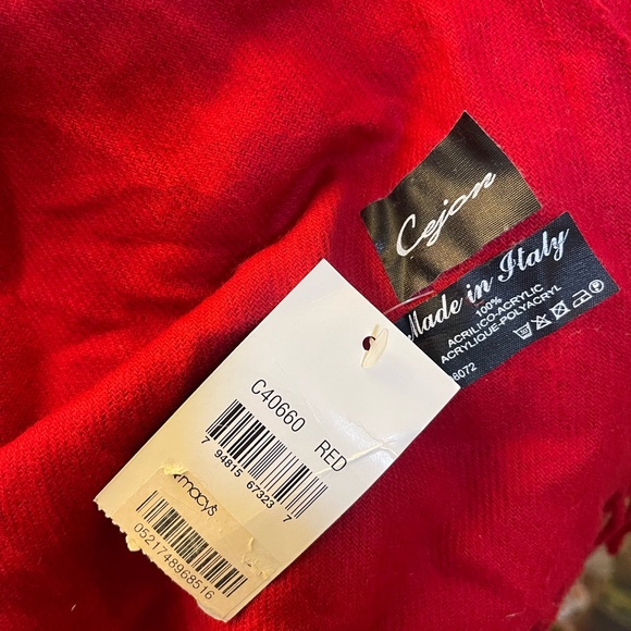 Cejon Women’s Italian Solid Woven Fringe Scarf Red Holiday Red - Picture 5 of 7